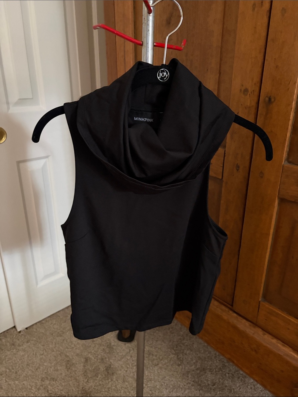 MINKPINK Black Cowl Neck Semi-Crop Sleeveless Blouse